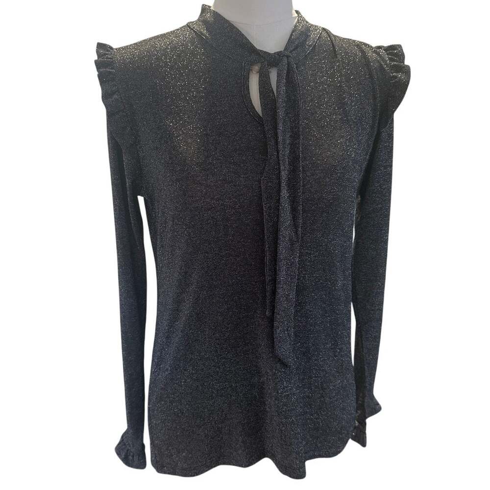 G.LU Italia Metallic Lurex Ruffle Shoulder Top Women's Large NWT Made in Italy
